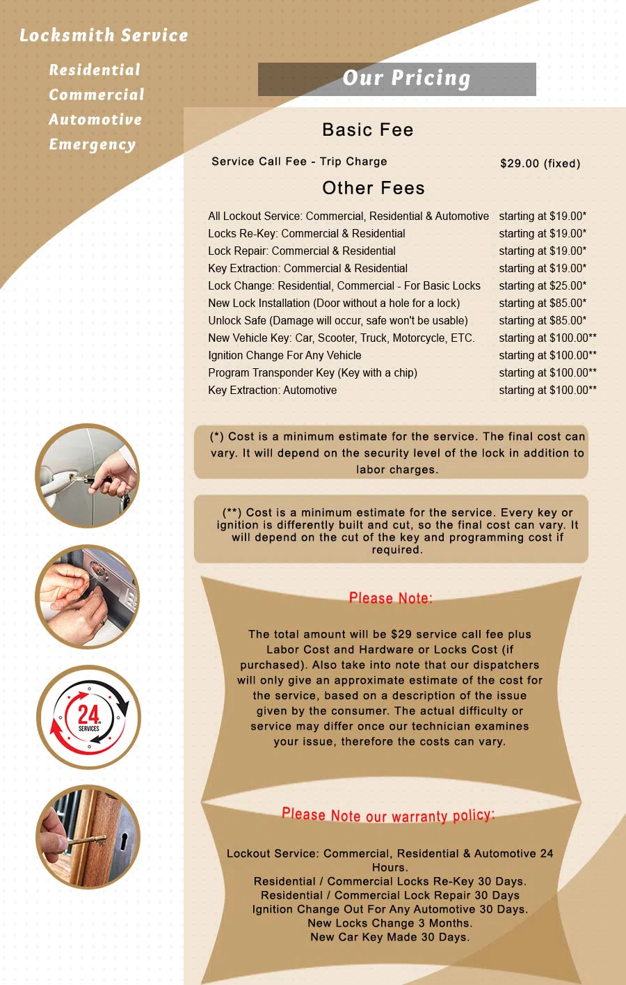 Chicago Lock Master, Chicago, IL 312-585-3788 - price-list